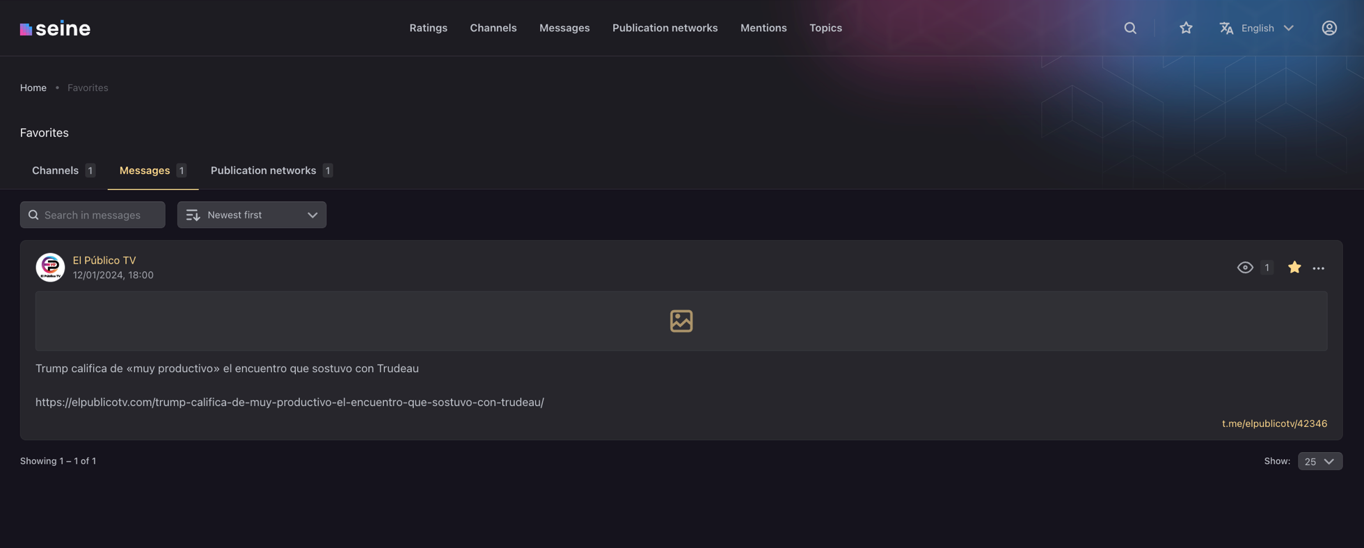 Example of added channels in favorites